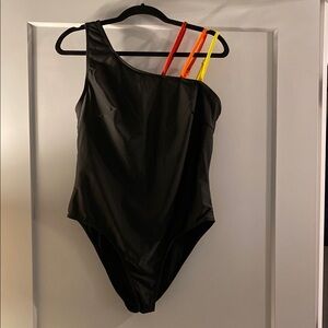 Black womens One Piece Swimsuit with Colorful Straps